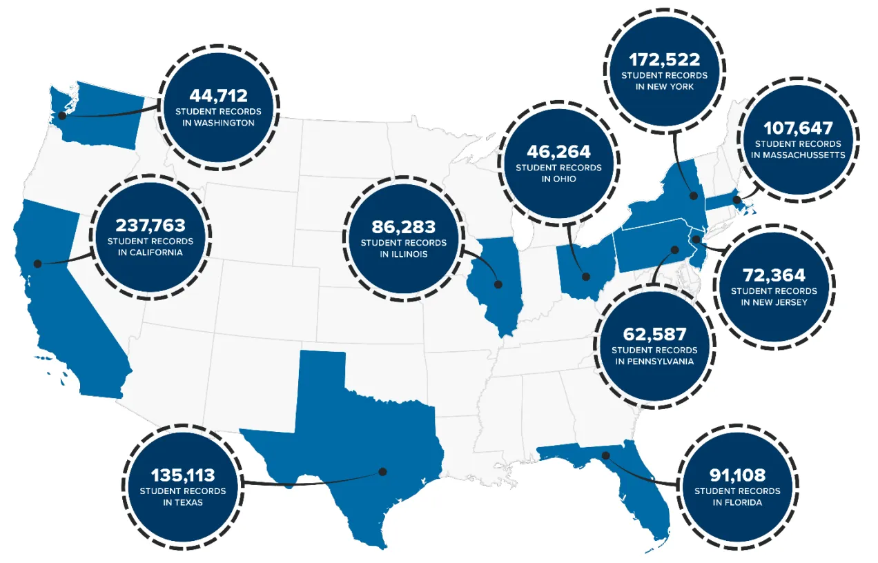 the top 10 states for foreign students in calendar year 2024